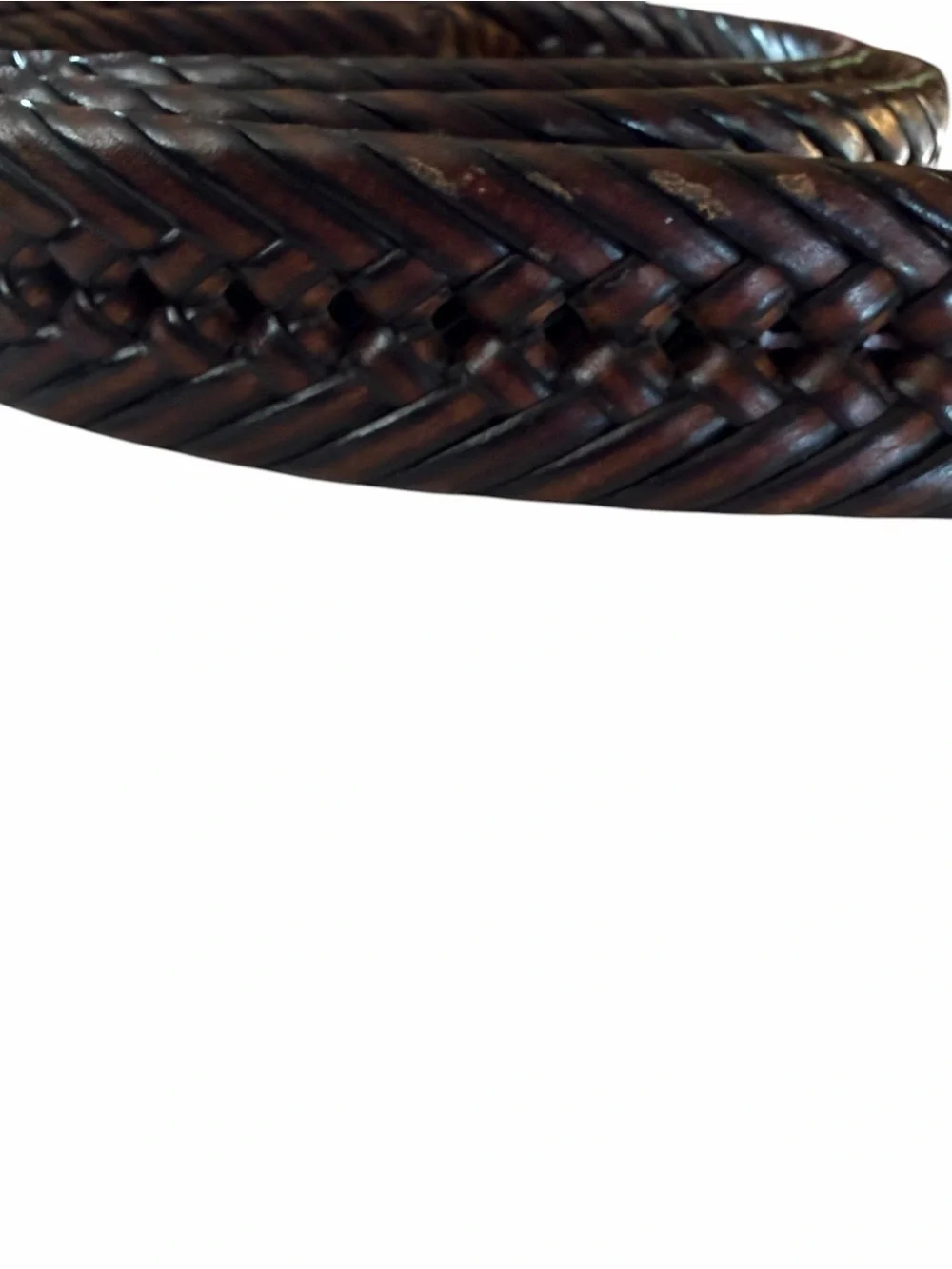 Nautica Brown Braided Leather Belt with Brass Accent